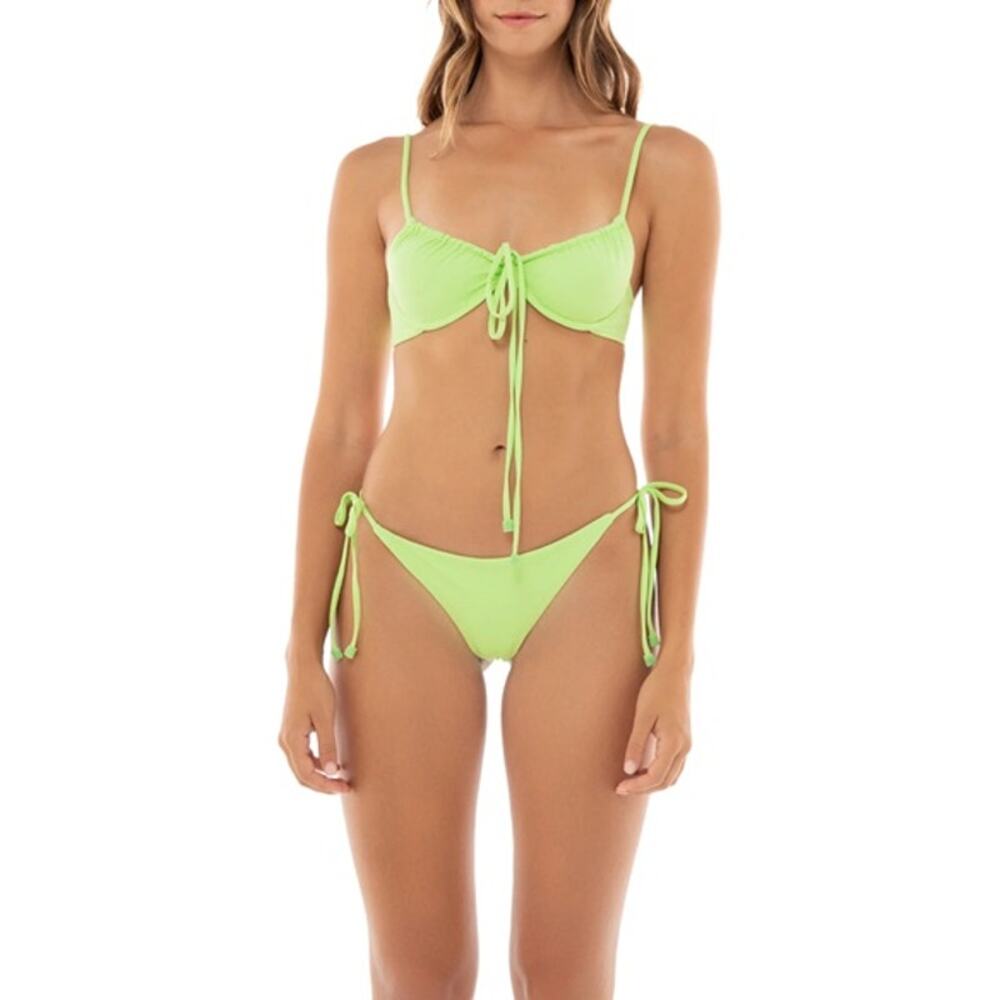 Agua Bendita Swimwear Bikini Set Solid Green Freya Tile Top and Bottom Sz XL NWT